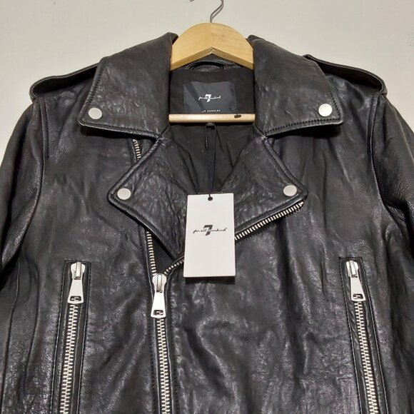 NWT! 7 For All Mankind Asymmetrical Leather Moto Motorcycle Biker Jacket - Large - Picture 2 of 11